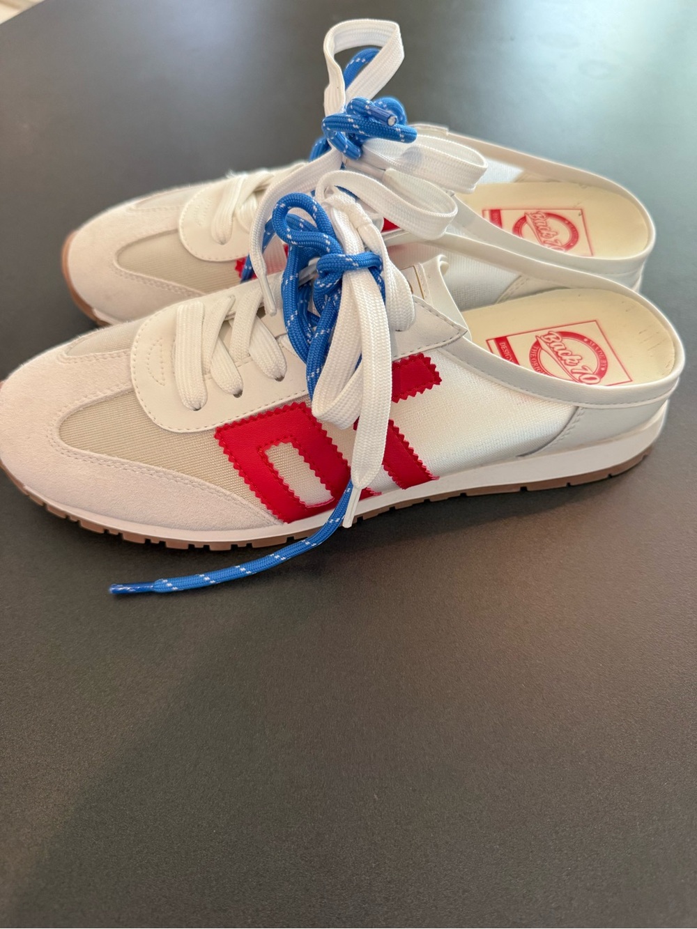 Women's Retro Mule Sneakers in White with Red & Blue - Picture 2 of 6